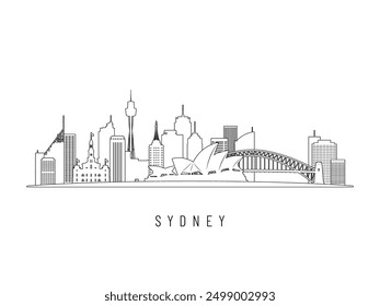 Ilustración vectorial detallada del horizonte de Sydney. Edificios de Sydney en estilo de arte de línea, perfecto para diseños modernos.