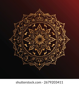 A detailed and symmetrical circular design featuring complex geometric patterns and radiating lines, suitable for decorative purposes.