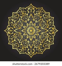 Um padrão circular detalhado e simétrico com cores vibrantes e linhas limpas, adequado para várias aplicações decorativas e artísticas.