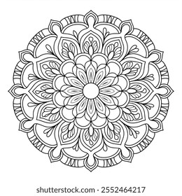  a detailed and symmetrical mandala design coloring page of a line art 