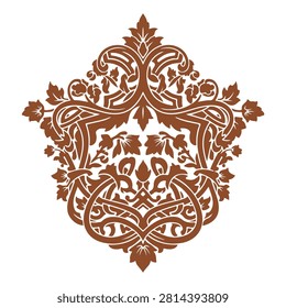 Detailed symmetrical ornamental pattern inspired by traditional motifs, showcasing elaborate craftsmanship and cultural artistry.
