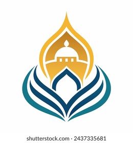 Detailed, symmetrical vector graphic influenced by Islamic artistic traditions, showcasing geometrical motifs, clean white backdrop, suitable for badge or logo purposes