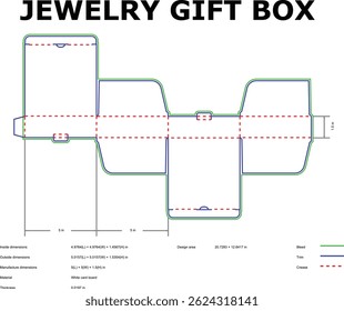 Detailed technical diagram of a jewelry gift box template for printing and manufacturing purposes