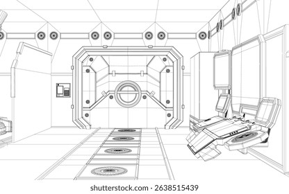 Detailed technical drawing of complex industrial machine, showcasing intricate mechanical components, control systems, advanced engineering features. The design emphasizes precision, functionality.