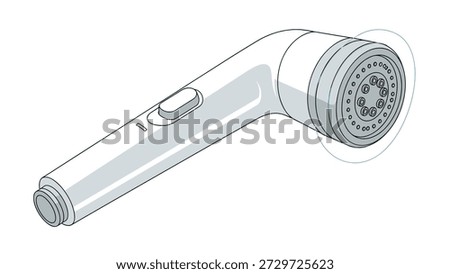 Detailed technical drawing of a modern handheld shower head design with multiple spray nozzles and a toggle switch for water flow control.