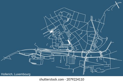 Dibujo técnico detallado de la navegación por las calles urbanas mapa sobre el fondo azul del barrio Hollerich del barrio de la capital luxemburguesa de la ciudad de Luxemburgo, Luxemburgo