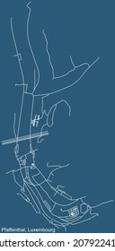 Detailed technical drawing navigation urban street roads map on blue background of the district Pfaffenthal Quarter of the Luxembourgish capital city of Luxembourg City, Luxembourg