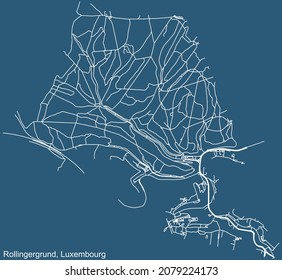 Dibujo técnico detallado de la navegación por las calles urbanas mapa sobre el fondo azul del barrio Rollingergrund de la capital luxemburguesa ciudad de Luxemburgo, Luxemburgo