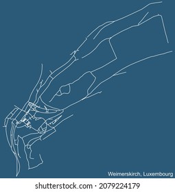 Dibujo técnico detallado de la navegación por las calles urbanas mapa sobre el fondo azul del barrio de Weimerfrich Barrio de la capital luxemburguesa ciudad de Luxemburgo, Luxemburgo
