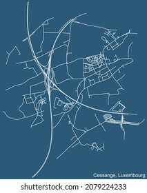 Detailed technical drawing navigation urban street roads map on blue background of the district Cessange Quarter of the Luxembourgish capital city of Luxembourg City, Luxembourg