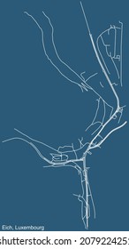 Dibujo técnico detallado de la navegación por las calles urbanas mapa sobre el fondo azul del barrio Eich del barrio de la capital luxemburguesa de la ciudad de Luxemburgo, Luxemburgo