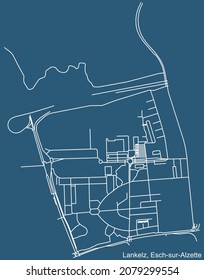 Detailed technical drawing navigation urban street roads map on blue background of the district Lankelz Quarter of the Luxembourgish regional capital city of Esch-sur-Alzette, Luxembourg