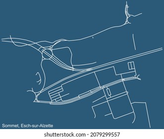 Detailed technical drawing navigation urban street roads map on blue background of the district Sommet Quarter of the Luxembourgish regional capital city of Esch-sur-Alzette, Luxembourg