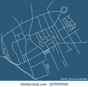 Detailed technical drawing navigation urban street roads map on blue background of the district Uecht Quarter of the Luxembourgish regional capital city of Esch-sur-Alzette, Luxembourg