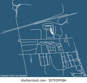 Detailed technical drawing navigation urban street roads map on blue background of the district Zaepert Quarter of the Luxembourgish regional capital city of Esch-sur-Alzette, Luxembourg