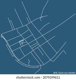 Detailed technical drawing navigation urban street roads map on blue background of the district Brill Quarter of the Luxembourgish regional capital city of Esch-sur-Alzette, Luxembourg