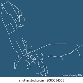 Detailed technical drawing navigation urban street roads map on blue background of the district Bearna-Barna Electoral Area of the Irish regional capital city of Galway City, Ireland