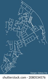 Detailed technical drawing navigation urban street roads map on blue background of the district Dangan Electoral Area of the Irish regional capital city of Galway City, Ireland