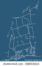 Detailed technical drawing navigation urban street roads map on blue background of the district Rockbarton Electoral Area of the Irish regional capital city of Galway City, Ireland