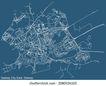 Detailed technical drawing navigation urban street roads map on blue background of the district Galway City East Electoral Area of the Irish regional capital city of Galway City, Ireland