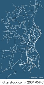 Detailed technical drawing navigation urban street roads map on blue background of the district Leimbach Quarter of the Swiss regional capital city of Zurich, Switzerland