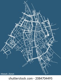 Dibujo técnico detallado de la navegación por las calles urbanas mapa sobre el fondo azul del barrio Kreis 1 Distrito Altstadt de la capital regional suiza de Zúrich, Suiza