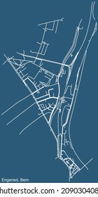 Detailed technical drawing navigation urban street roads map on blue background of the district Engeried Quarter of the Swiss capital city of Bern, Switzerland