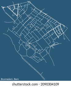 Dibujo técnico detallado de la navegación por las calles urbanas mapa sobre el fondo azul del barrio Brunnadern de la capital suiza de Berna, Suiza