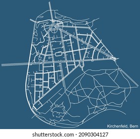 Detailed technical drawing navigation urban street roads map on blue background of the district Kirchenfeld Quarter of the Swiss capital city of Bern, Switzerland