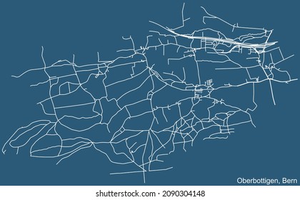 Dibujo técnico detallado de la navegación por las calles urbanas mapa sobre el fondo azul del barrio Oberbottigen de la capital suiza de Berna, Suiza