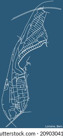Dibujo técnico detallado de la navegación por las calles urbanas mapa sobre el fondo azul del barrio Lorraine de la capital suiza de Berna, Suiza
