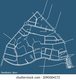 Detailed technical drawing navigation urban street roads map on blue background of the district Stadtbach Quarter of the Swiss capital city of Bern, Switzerland