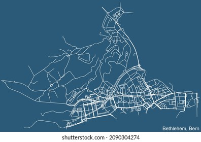Detailed technical drawing navigation urban street roads map on blue background of the district 
 Bethlehem Quarter of the Swiss capital city of Bern, Switzerland