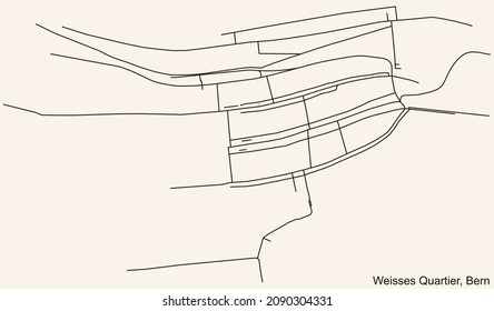 Detailed technical drawing navigation urban street roads map on blue background of the quarter Stadtteil II Länggasse-Felsenau District of the Swiss capital city of Bern, Switzerland
