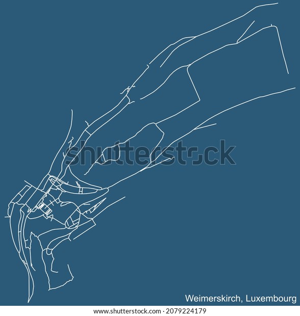 Detailed technical drawing navigation urban\
street roads map on blue background of the district Weimerskirch\
Quarter of the Luxembourgish capital city of Luxembourg City,\
Luxembourg
