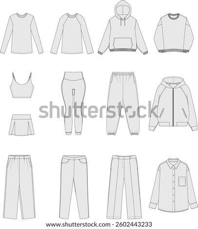 A detailed technical flat drawing of modern fashion apparel designed for designers, pattern makers, and fashion illustrators. Perfect for use in clothing design presentations and portfolios.