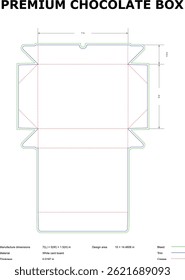 Detailed technical illustration of a premium chocolate box packaging design blueprint template with dimensions