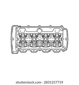 A detailed technical line drawing of an internal combustion engine cylinder head showing valves and valve train components.