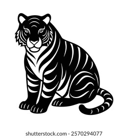 Detailed tiger grooming silhouette vector icon