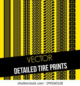 detailed tire prints set, Vector graphic
