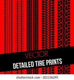 detailed tire prints set, Vector graphic