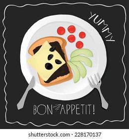 Detailed toasts icon. Avocado olive paste and cheese.