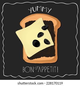 Detailed toasts icon. Cheese and olive.