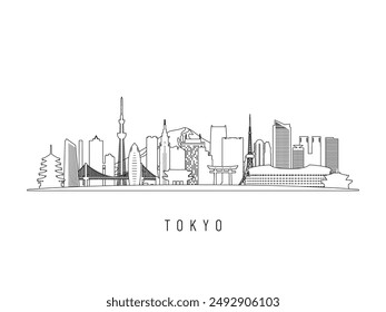 Detailed Tokyo skyline vector illustration. Tokyo buildings in line art style, perfect for modern designs.