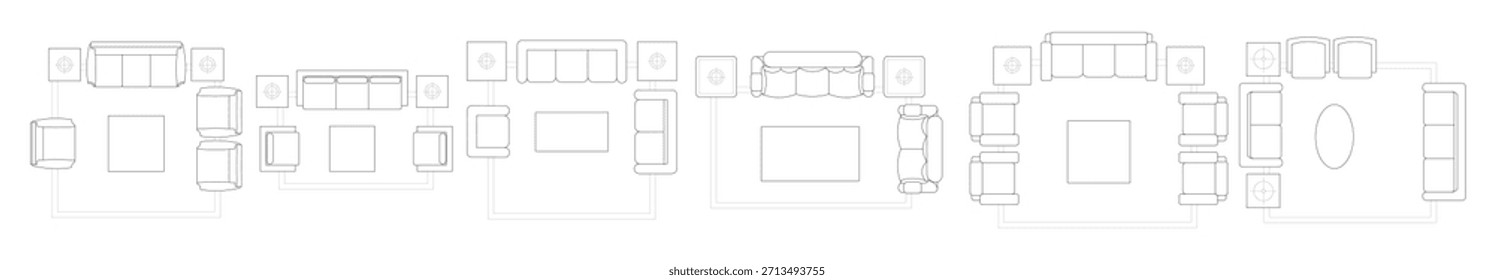 detailed top view architectural drawing of sofa and living 