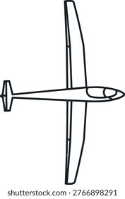 A detailed top-down view of a glider, highlighting its long wings and streamlined body, designed for efficient soaring and silent flight.