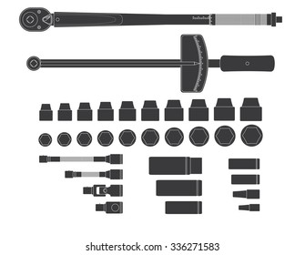 Detailed torque wrenches isolated on white background