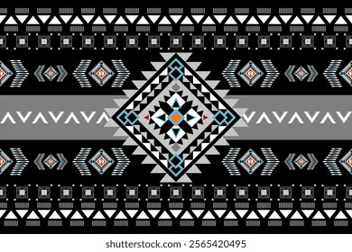 Detailed Traditional Border of Future Spaceship Galaxy Design. The Universe Border Pattern on Black Background. Geometric Chevron Starry Stars Strips Embroidery Silk Weaves Ethnic Tribal Aztec Style.