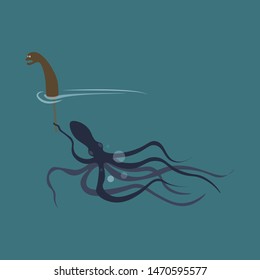 Detailed transparent jellyfish with blue glow. Purple sea jelly on blue background. Vector illustration.