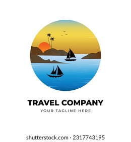 Detailed traveling company logo with boat vector illustration